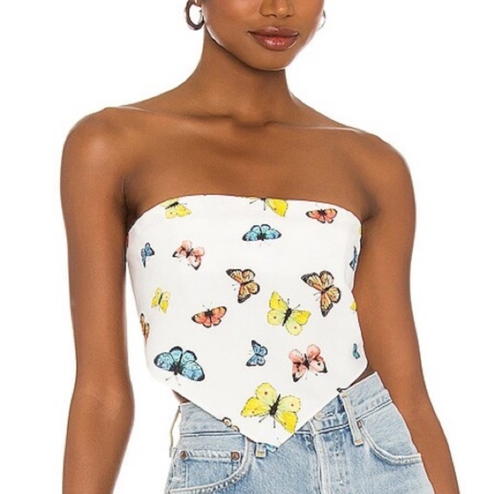 Amanda Uprichard White Butterfly Print Crop Top